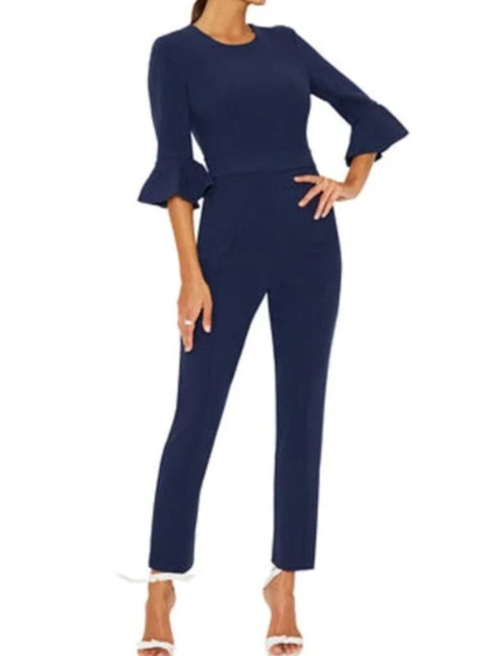 BLACK HALO Navy Jumpsuit With Ruffled Arms